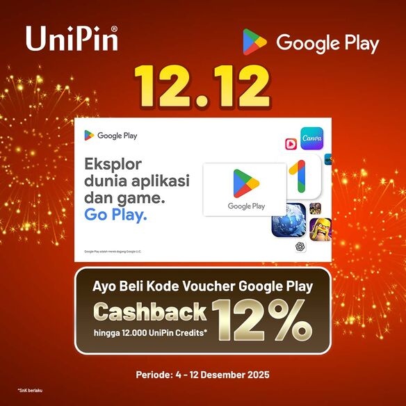 Kode Voucher Google Play Cashback 12% hingga 12.000 UniPin Credits!
