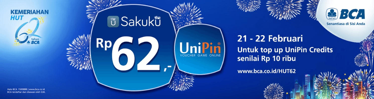Top up UniPin Rp. 62 with BCA Sakuku