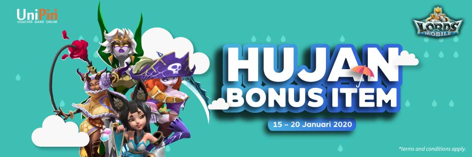 Hujan bonus item dan UniPin Credits Lords Mobile di UniPin!