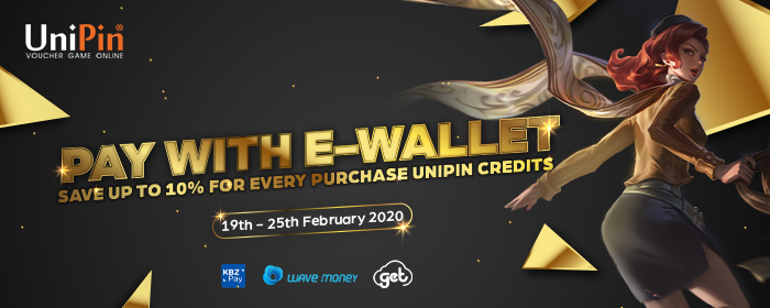 Pay with e-Wallet, Save up to 10% for every purchase UniPin Credits