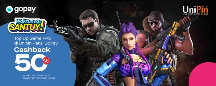 Top Up Game FPS #LebihBaikPakaiGopay dan dapatkan Cashback 50%!