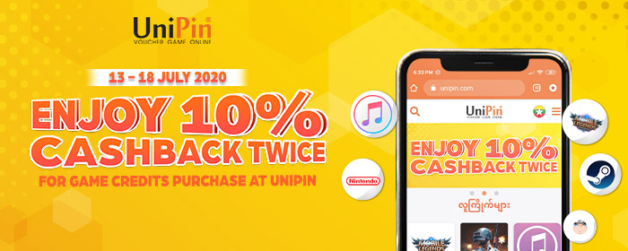 Enjoy 10% Cashback Twice – Purchase Your Game Credits Only at UniPin!