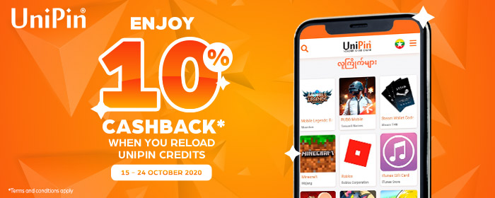 Enjoy 10% Cashback When You Reload UniPin Credits