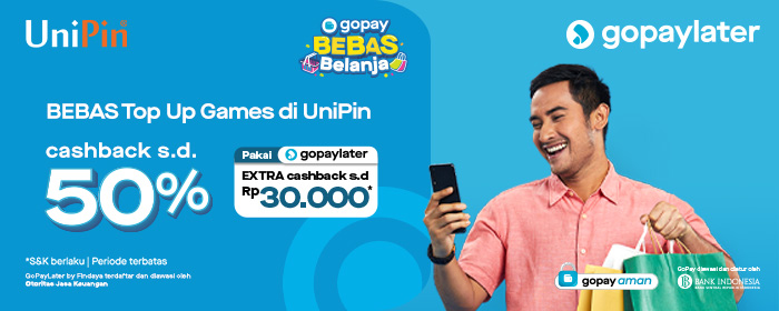 Bebas top up di UniPin, bisa dapat cashback hingga 50% pakai GoPay PayLater