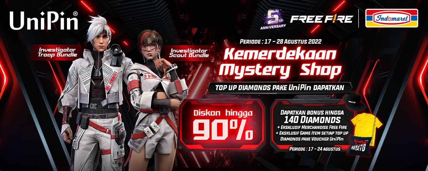 UniPin - Kemerdekaan Mystery Shop – Dapatkan Diskon hingga 90% + Jutaan  UniPin Credits, Ekslusif Item dan Merchandise Free Fire