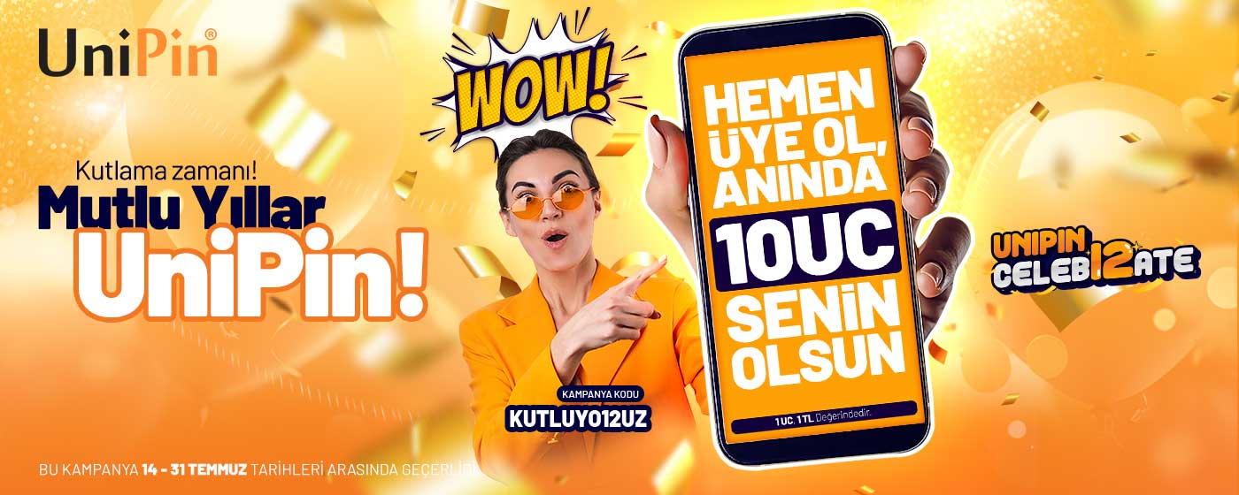 12. Yılımıza özel hemen ''KUTLUYO12UZ'' koduyla UniPin.com'â üye ol veya UniPin.com