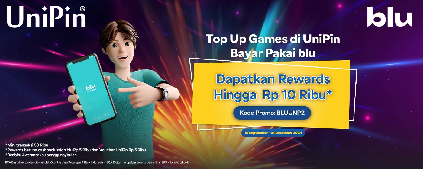 UniPin - Top Up di UniPin Pakai blu Makin Hemat dengan Rewards Rp 10 Ribu!
