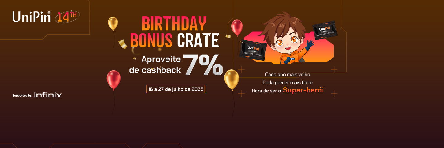 🎉 Birthday Bonus Crate – Receba 7% de Cashback nas suas Recargas! 🎉