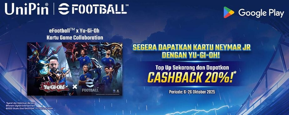 eFootball X Yu-Gi-Oh! Segera Top Up Coin kamu Cashback 20% dan Dapatkan Kartu Neymar Jr Dengan Yu-Gi-Oh!