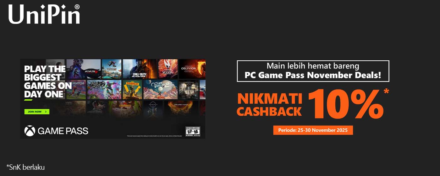 UniPin - Nikmati Cashback 10% dengan PC Game Pass November Deals di UniPin!