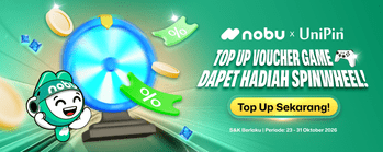 UniPin Kini Hadir di Nobu Go! Top Up Voucher Game Lebih Hemat dan Menangkan Hadiah Lewat Spin Wheel! 🎮🎁