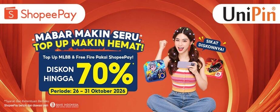 Mabar Makin Seru, Top Up Makin Hemat! Diskon hingga 70% Pakai ShopeePay 🔥