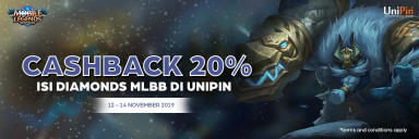 Cashback 20% isi Diamonds MLBB di UniPin!