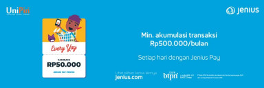 Everyay Cashback Rp 50.000 Top Up dengan Jenius Pay