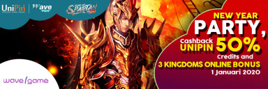 New Year Party, cashback 50% UniPin Credits and get 3 Kingdom Online Bonus