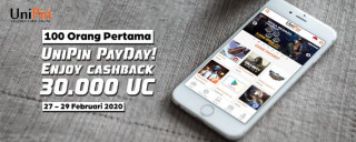 UniPin Payday, Dapatkan Cashback 30.000 UniPin Credits