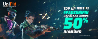 Top up FF #PakeUniPin Dapatkan bonus 50% Diamond