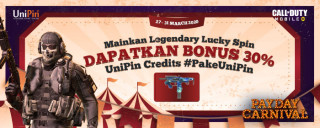 Mainkan Legendary Lucky Spin. Bonus 30% UniPin Credits.