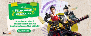 Ada diskon pulsa dan paket data sebesar 5ribu di Grab setiap kamu top up 10ribu  di UniPin.