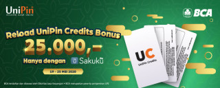 Top Up UniPin Credits dengan Sakuku dan dapatkan bonus sebesar 25.000!