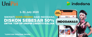 Diskon 50% dengan Kode Promo INDODANA10 saat kamu Top Up UniPin Credits!