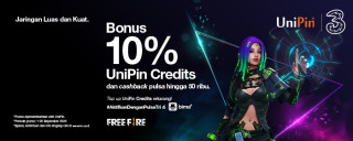 Double Cashback! Dapatkan cashback 20.000 UC dan Pulsa hingga 50.000 setiap transaksi menggunakan 3 hanya di UniPin!
