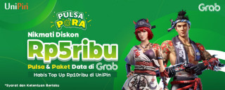 Ada diskon pulsa dan paket data sebesar 5ribu di Grab setiap kamu top up 10ribu  di UniPin – September 2020
