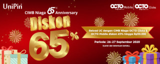 Diskon 65% hingga Rp50.000 Top Up UC dengan CIMB Niaga OCTO Clicks atau QR OCTO Mobile