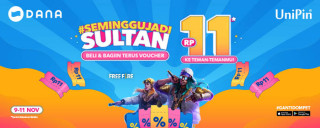 #SemingguJadiSultan! 11.11  UniPin x DANA voucher hanya 11 Rupiah!