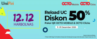 Promo Harbolnas 12.12 diskon 50% hingga Rp50.000 Top Up UC dengan CIMB Niaga OCTO Clicks atau QR OCTO Mobile