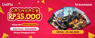 Cashback Rp35.000 tiap kamu membeli UniPin Voucher di Bukalapak!