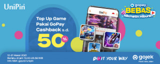 Rayakan GoPay Bebas Belanja bareng UniPin dan dapatkan Cashback Hingga Rp 10Ribu! (Maret)