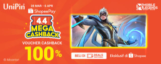 Rayakan ShopeePay 4.4 Bareng UniPin Dan Dapatkan Cashback 100% Max Rp 15.000!