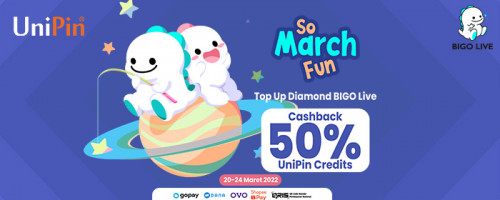 So March Fun! Beli BIGO Live Gift Card di UniPin Cashback 50% UniPin Credits