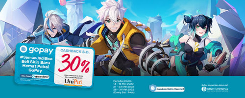 MEI – Cashback 30% dan Bonus Skin MLBB Buat Kamu yang Top Up MLBB Pakai GoPay di UniPin!