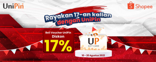 Rayakan 17-an kalian dengan UniPin – Promo diskon 17% Voucher UniPin di Shopee