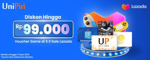 Promo Diskon hingga Rp 99.000 Voucher Games & Flash Sale Voucher UniPin di 9.9 Lazada