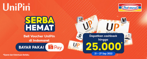 Serba Hemat - Beli Voucher UniPin di Indomaret Pakai ShopeePay, Dapatkan Cashback hingga 25,000