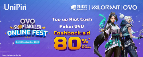 Top up Diamonds Riot Cash Cashback 80% OVO Points!