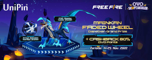 Top up Diamonds Free Fire dan Mainkan Faded Wheel! Dapatkan Grand Prize Arrival Animation Guardian Drachen, FFWS Skywing - Cosmic Drachen + Cashback 80% OVO Points
