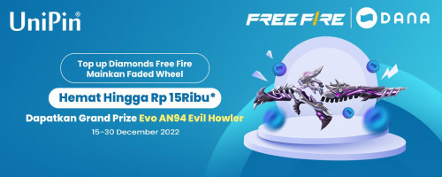 Desember – Top Up Diamonds Free Fire Pakai DANA Hemat Hingga Rp15 Ribu, dan Mainkan Faded Wheel untuk Dapatkan Grand Prize: Evo AN94 Evil Howler!