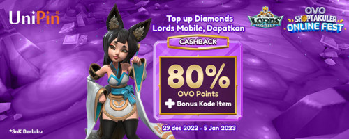 PROMO DESEMBER – Top Up Lords Mobile Pakai OVO Dapatkan Cashback 80% OVO Points!