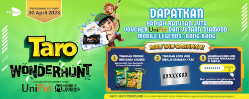 Nikmati Snack Taro dan Incar Kode Unik Berhadiah Ratusan Juta Voucher UniPin dan Jutaan Diamonds MLBB