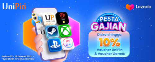 Promo Diskon 10% Voucher UniPin dan Voucher Games di Pesta Gajian Lazada Februari 2023