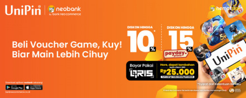 Top Up Game di UniPin Pakai Fitur QRIS Bank Neo Commerce Diskon Hingga 8Ribu!