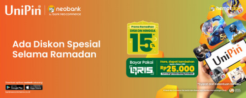 Promo Ramadhan - Top Up Game di UniPin Pakai Fitur QRIS Bank Neo Commerce Diskon Hingga 15%!