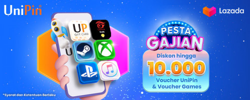 Promo Diskon Hingga Rp 10.000 Voucher UniPin dan Voucher Games di Pesta Gajian Lazada Maret 2023