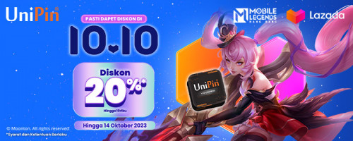 Promo Diskon 20% Voucher UniPin dan Voucher Games di 10.10 Sale Lazada