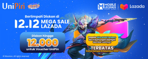 Promo Diskon 12% Voucher UniPin dan Voucher Games di 12.12 Sale Lazada