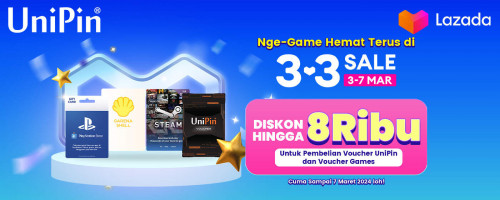 3.3 Sale Lazada Diskon Voucher UniPin & Voucher Games hingga 8Ribu